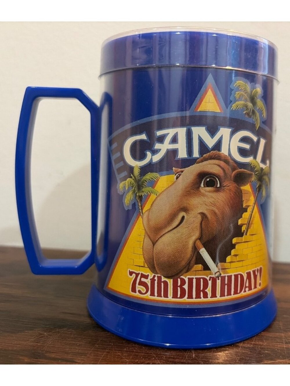 Camel 75th Birthday Collectible Blue Mug With Joe Camel Design & Lid NWOB USA